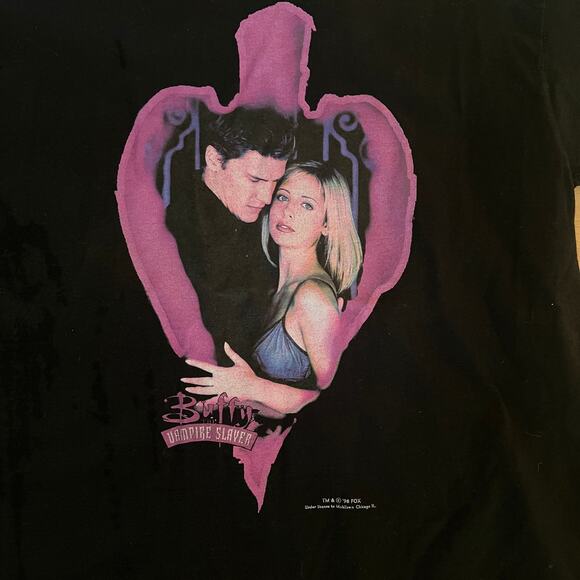 Rare Vintage 1998 Buffy the Vampire Slayer Promo T-Shirt Buffy Angel Heart NOS - Picture 2 of 8